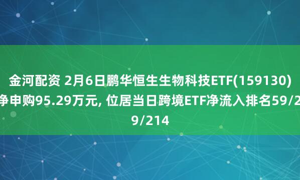 金河配资 2月6日鹏华恒生生物科技ETF(159130)获净申购95.29万元, 位居当日跨境ETF净流入排名59/214